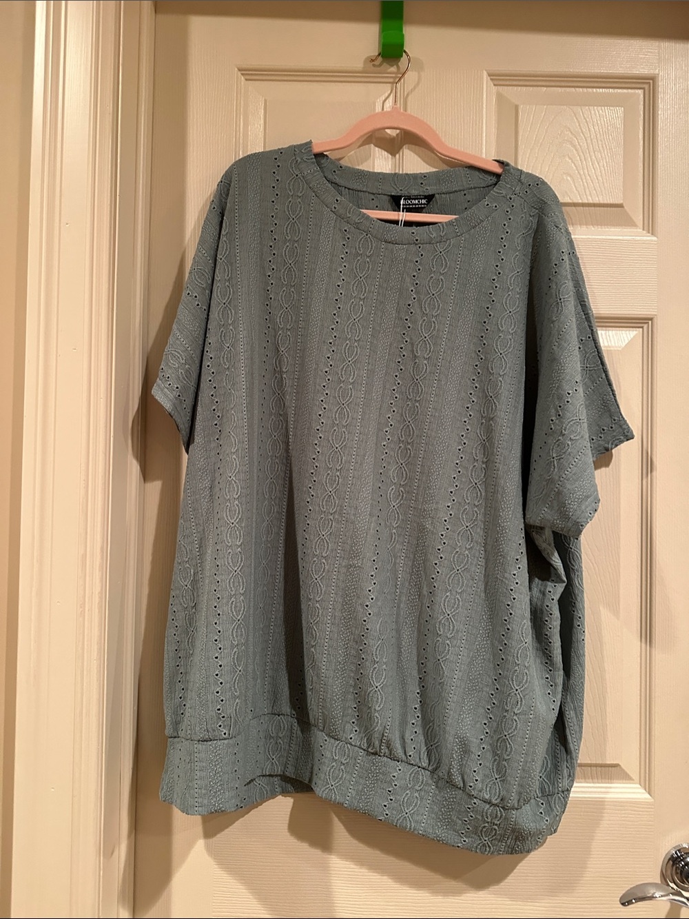 Bloomchic Dusty Sage Eyelet Short-Sleeve Knit Top